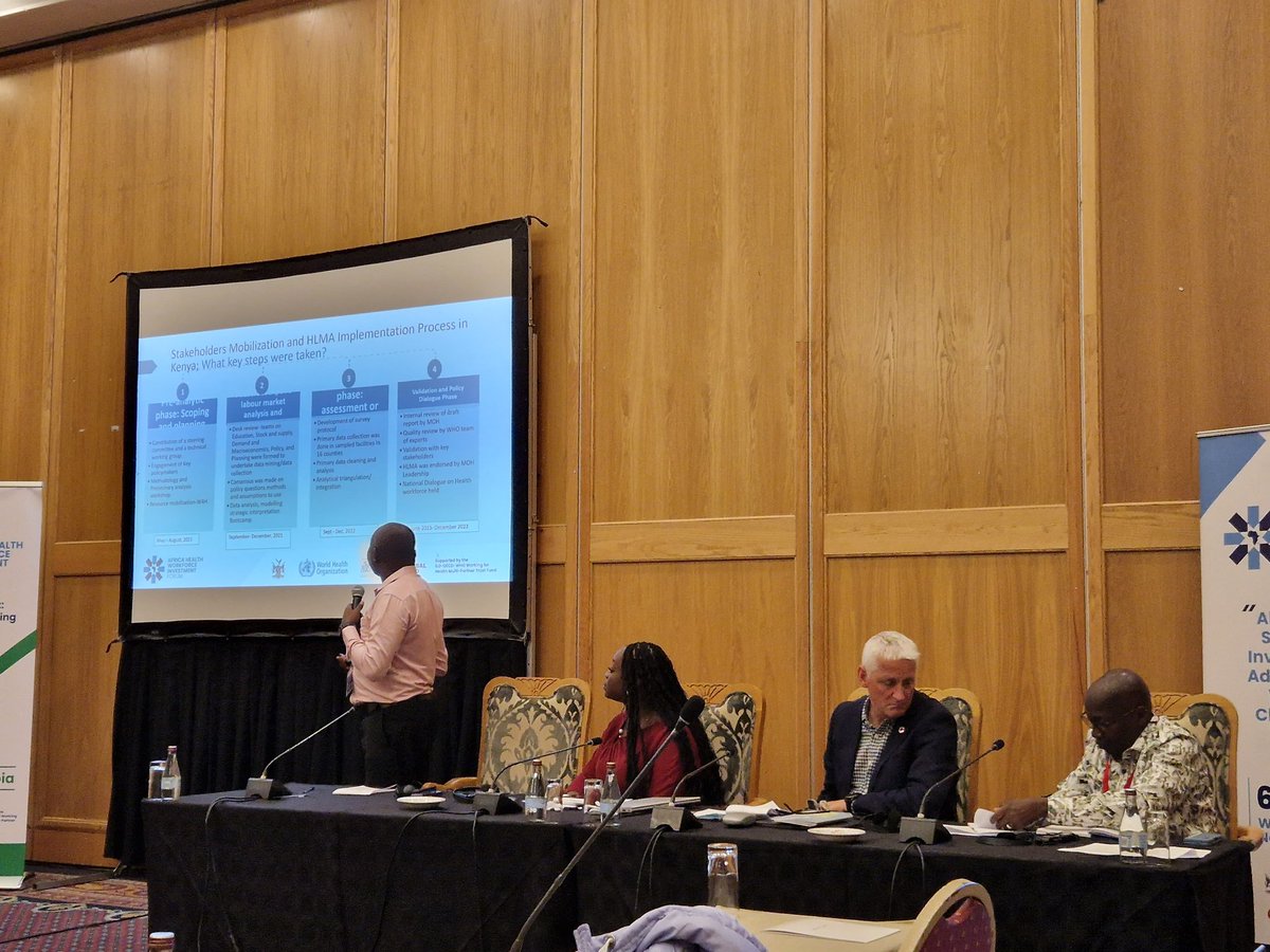 At the Special Side Event on Cross Country Learning on #HealthLabourMarketAnalysis in Namibia, @MOH_Kenya share experiences in implementation, utilisation of evidence for #HealthworkforceInvestment, #HRHStratrgicPlan and implementation of bilateral agreements