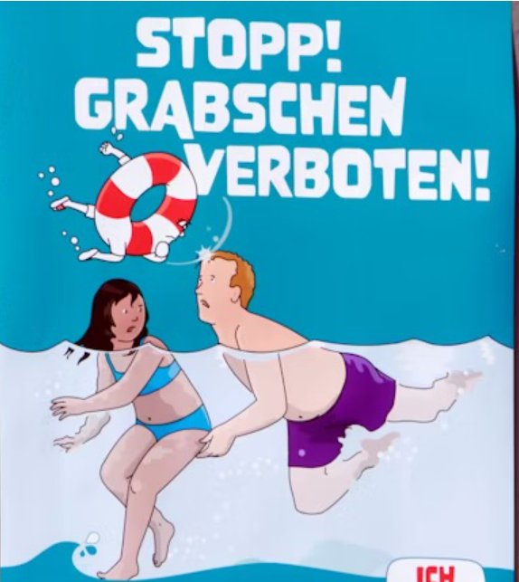 2:1 Deutschland ist eine Kampagne gestartet gegen sexuell Mißbrauch in Schwimmbäder. Die Abbildung wie immer andersherum als im Wirklichkeit.