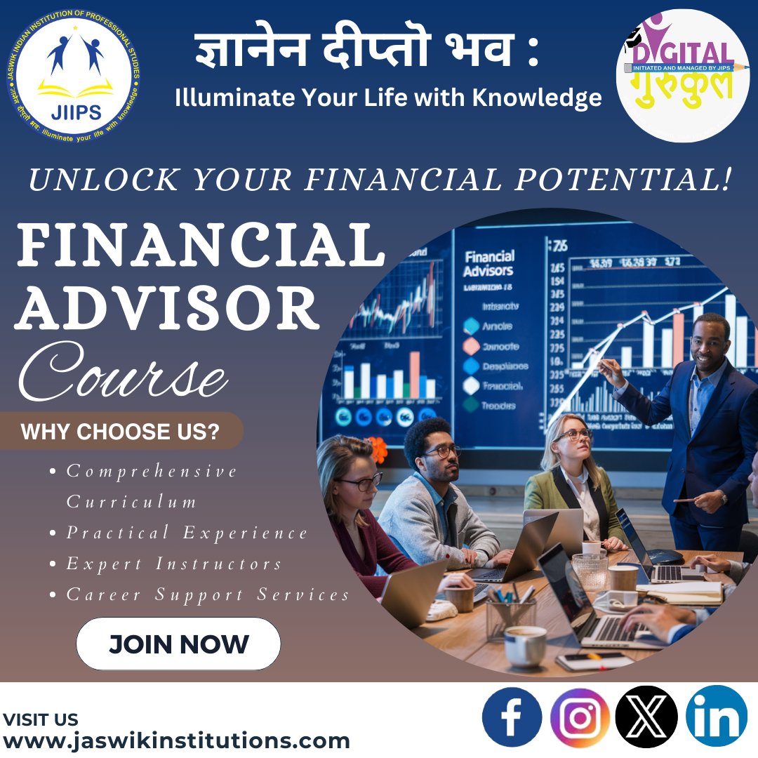 Become a Financial Expert: Join Our Comprehensive Financial Advisor Course Now! #jaswikindianinstitutionofprofessionalstudies #DigitalGurukul #FinancialAdvisor #FinanceCourse #FinancialEducation #WealthManagement #InvestmentAdvisor #CareerGrowth