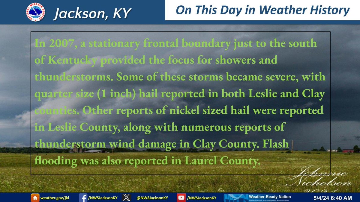 In 2007, severe weather was noted in Clay, Laurel and Leslie counties. #thisdayinweatherhistory #kywx #ekywx