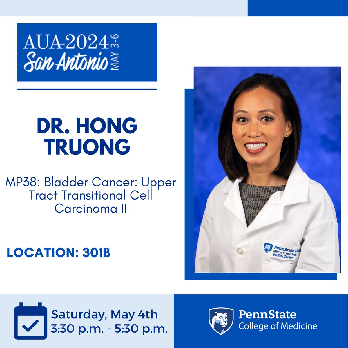 Dr. @HongTruongMD is hosting a session on bladder cancer in 301B from 3:30 pm - 5:30 pm. Make sure to check it out! #AUA24 #AUA2024 #UroSoMe #Urology #SanAntonio