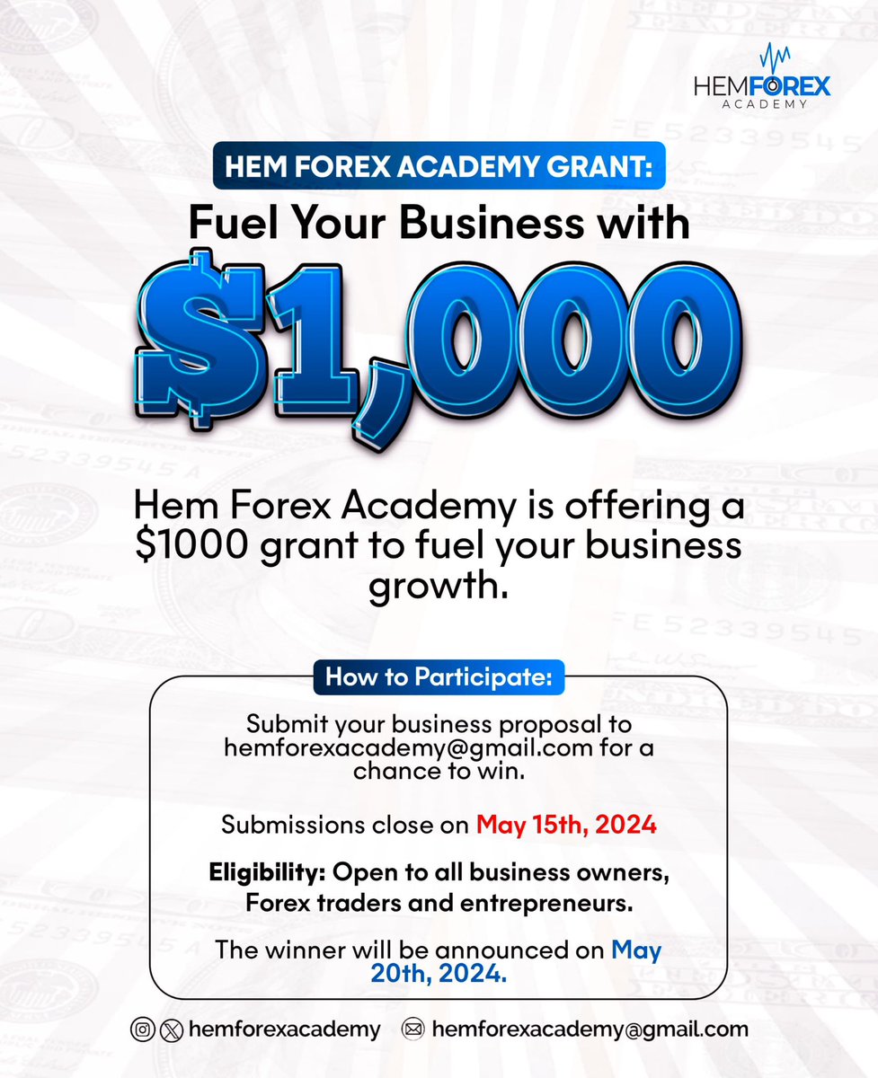 hemforexacademy's tweet photo. Calling all business owners, Forex traders, and entrepreneurs! 

Hem Forex Academy is offering a game-changing opportunity: a $1000 grant to fuel your business growth. https://t.co/ATOfyW2mdo
