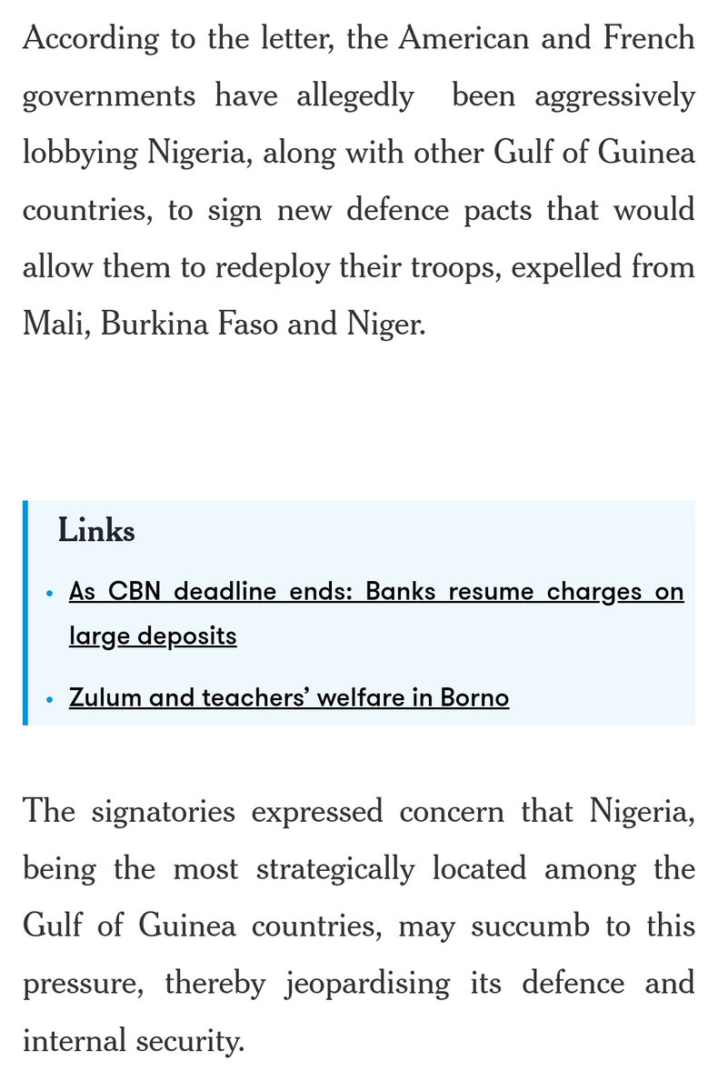 There we have it in black and white. The Americans and the French are lobbying the puppet they installed in Abuja to locate US and French military bases in Nigeria. Nigerians, you will either kill APC or APC will kill you all. dailytrust.com/eminent-northe…