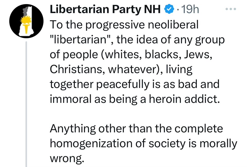 Compare the vitriol they direct to real libertarians with the kid gloves they apply to pro-welfare white nationalists. They think skinhead commies are on their team.