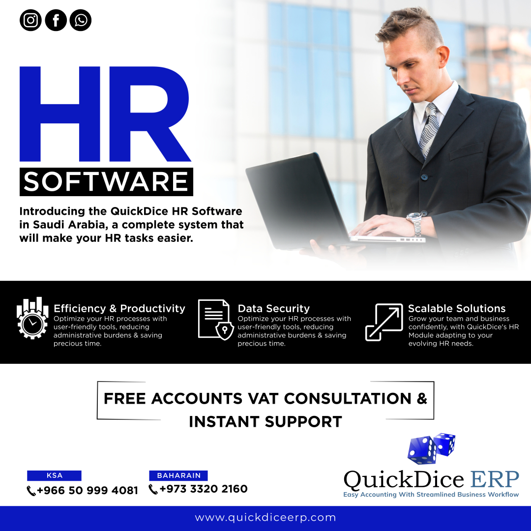 Streamline HR tasks with QuickDice ERP's tailored software. Simplify onboarding, payroll, and more. Elevate your HR operations now! #pulseinfotech #pulseinfotechco #quickdice #quickdiceaccounting  #billingrevolution #einvoicing #saudiarabia #ksa 

🌐quickdiceerp.com