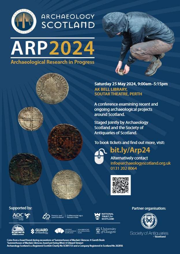 Do you love Scottish Archaeology? Then get your ticket for the annual ARP Conference, Scotland's premier event in archaeological research. Please join us in person or online on Saturday, May 25, 2024, from 9:00 am to 5:30 pm (BST) at Soutar Theatre, AK Bell Library, Perth.