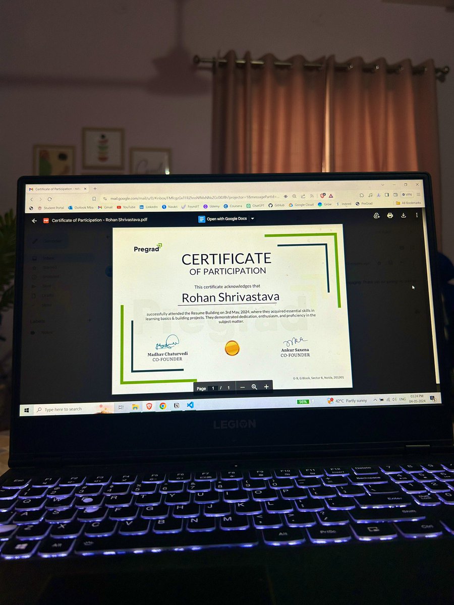 rohan_sh0808's tweet photo. As, I attended a Webinar on “Resume Building” conducted by PREGRAD,
I received a Participation Certificate from them.
#LearnInPublic #BuildinPublic #Follow #Connect #Follow #Add #People #Tech #ResumeBuilding #Webinar #Pregrad https://t.co/B4J0e4lC8N