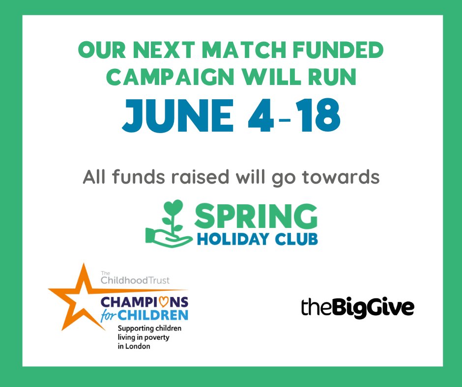 Our next match-funded campaign starts opens on 4th June. During the campaign, donations will be doubled thanks to our friends at The Childhood Trust.