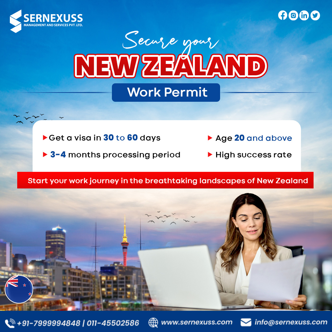 Secure your New Zealand work permit. Connect Sernexuss!! For more information call us at +91 7999994848 or drop an email to us at info@sernexuss.com You can also chat with our experts: bit.ly/3YFARfD #newzealand #newzealandworkpermit #newzealandworkvisa #sernexuss