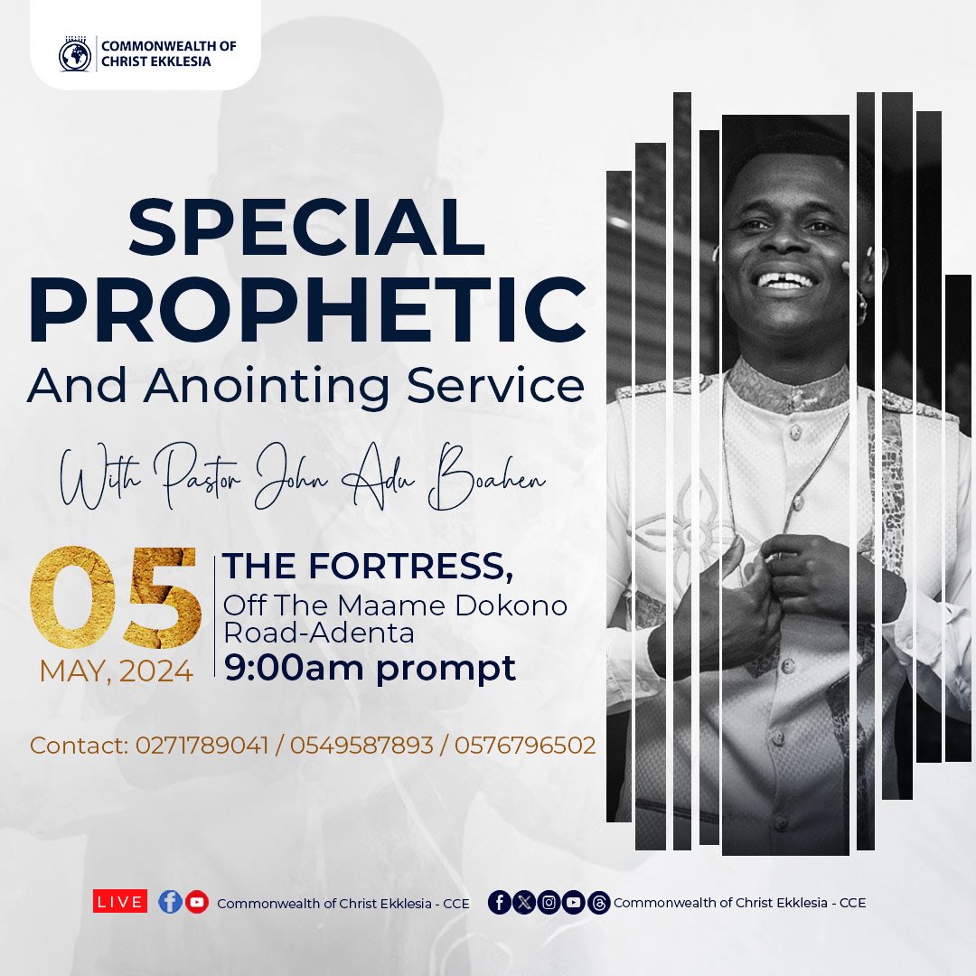 PROPHETIC SUNDAY!!!! Ignite your faith this month on Sunday as the man of God, Pastor John, brings you a prophetic word. You’re going to see God do uncommon things only He can do. We can’t wait to see you! #SpecialPropheticService #CCExperince #May2024 #CosmicGraceTo…