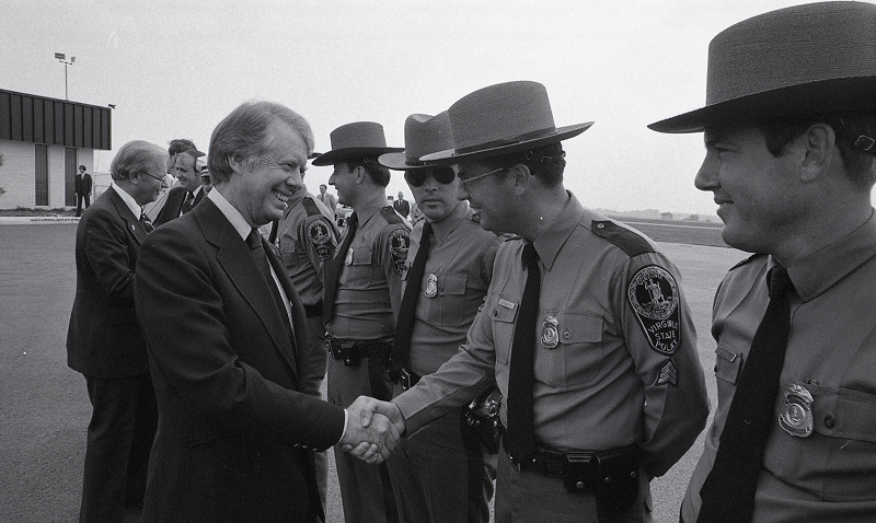 #DYK that President Carter always thanked law enforcement for helping with trip support? On this trip to Norfolk, Roanoke, and Williamsburg on September 24, 1977, he took part in campaign rallies for Democratic candidates at each stop. NAID 176284 #100PhotosFor100Years #JC100