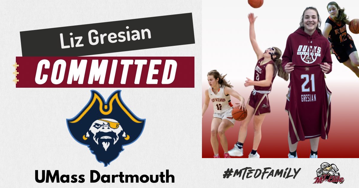 Congratulations Ducks UA Rise Diamond standout Liz Gresian (West Warwick, RI) on committing to Umass Dartmouth! Liz is an other worldly passer & a workhorse on both ends of the court who is dynamite in transition! #MTEDFamily #EarnedIt #2020CourtVision #NeverOutworked #GoCorsairs