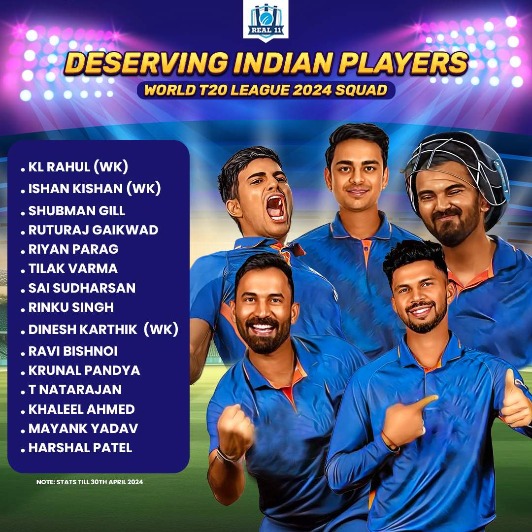 These players are game-changers,🔥 but sadly missed the cut-off for the #TeamIndia squad❤️‍🩹 designated for the World T20 League 2024.🏆 Let's show them some love and support as they continue to make our country proud!!🫡❤️ #KLRahul #ShubmanGill #RinkuSingh #riyanparag #Ruturaj
