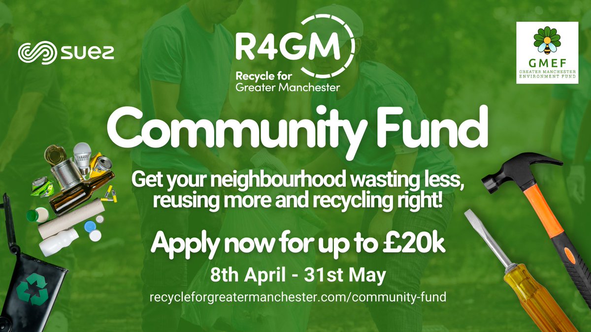 💰 Up to £20k available for projects that aim to waste less, reuse more, and recycle right. 💚 Find out more 👉🏼 recycleforgreatermanchester.com/community-fund/