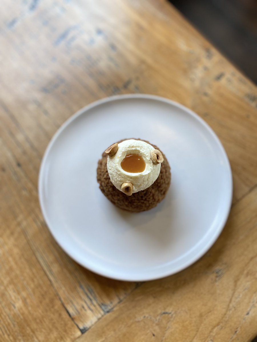 Choux craquelin
70% chocolate Namelaka
Hazelnut praline
Orange

#lunch #lunchtime #lunchmenu #dessert #choux #chouxpastry #chocolate #chocolatedessert #sweettreats #kent #kentrestaurant #top50gastropubs #michelinguide #thekentishhare