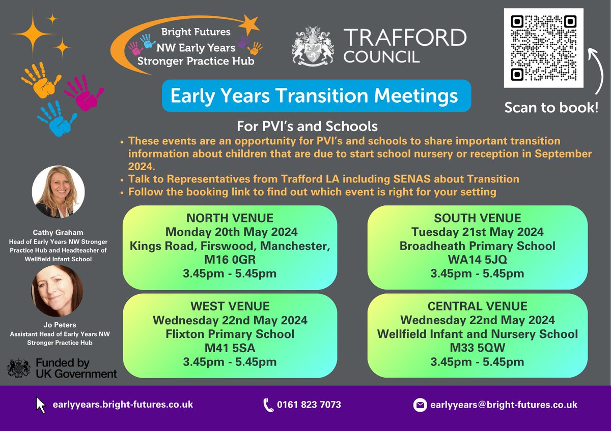 Calling all Trafford PVI's and Schools!! Have you booked your spot on your local transition network yet? Follow this link to let us know you are coming we will also let you know who will be at your event: earlyyears.bright-futures.co.uk/funded-program…