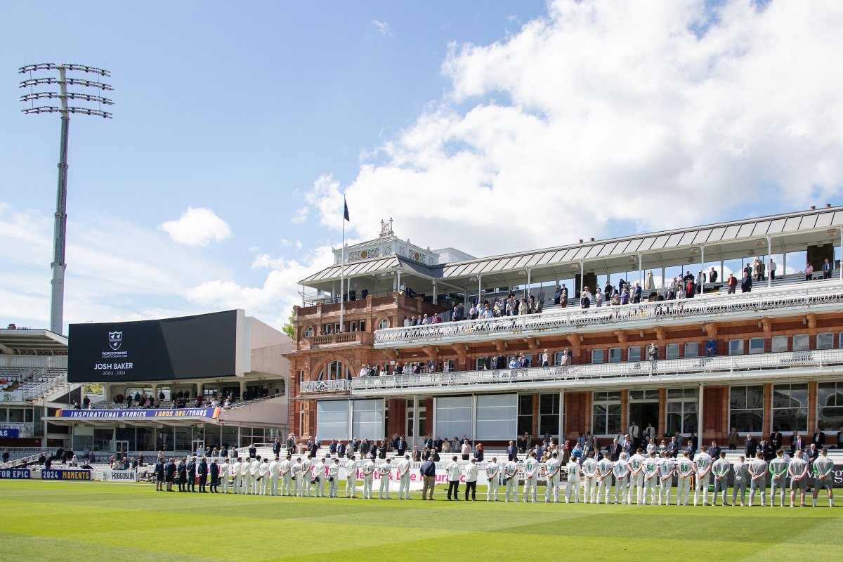 Before the start of play this morning, everyone at Lord's paid their respects to Josh Baker, who tragically passed away earlier this week. Our thoughts are very much with Josh's family, friends and everyone connected to Worcestershire County Cricket Club. #CricketFamily