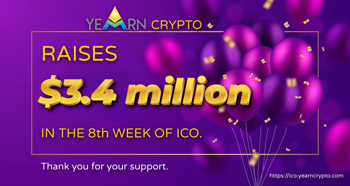 ⚡️MILESTONE ANNOUNCEMENT #5 ⚡️ Thank you all for being a part of our journey.💜ico.yearncrypto.com  ✨🚀

#YEARNCRYPTO #YRN  #CRYPYO #BLOCKCHAIN