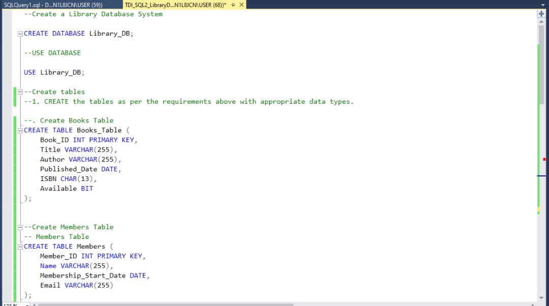 Chikadibiia's tweet photo. SQL week 2 task with @TDataInitiative . 

I created a Library database with tables. 

@The_Jonathaan, @DabereNnamani  @JacobAjala @SQLServer .

@Ruby_pamz @lad0__

#TDI https://t.co/7TcgxjBZtr