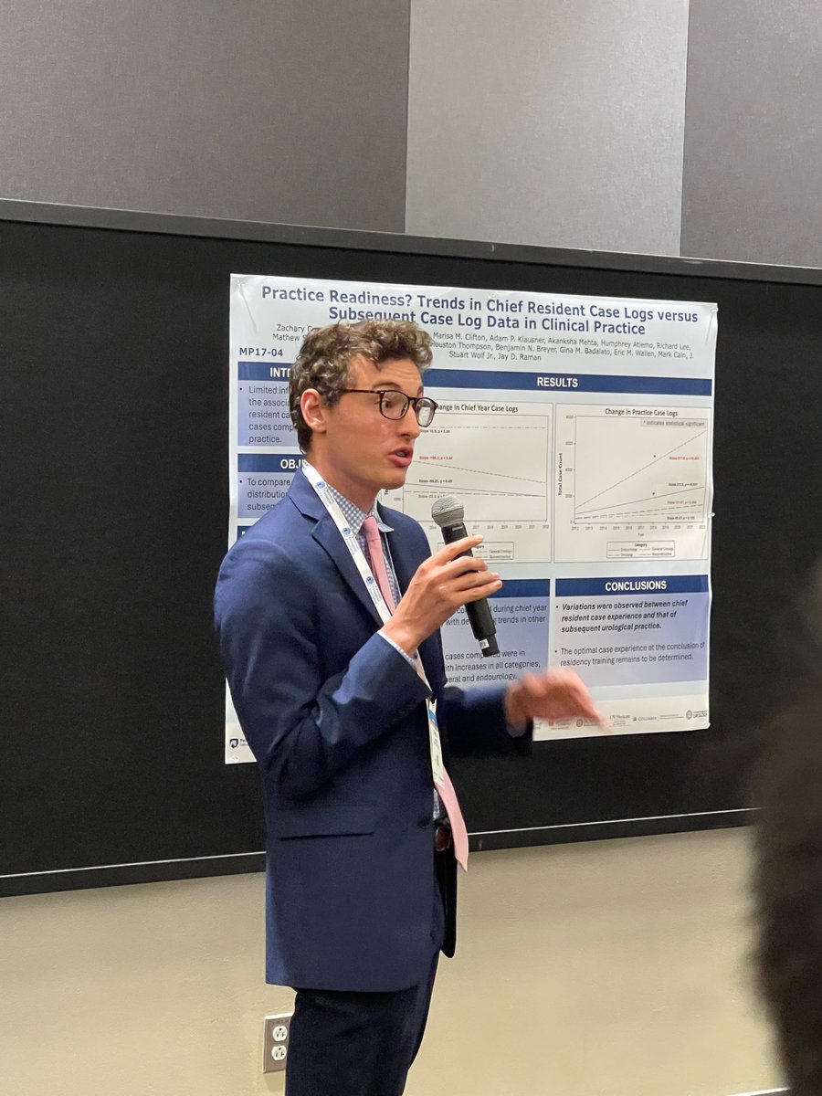 Penn State Urology (@psh_urology) on Twitter photo Our honorary urology member, <a href="/Zachary_Corey_/">Zachary Corey</a>, who is newly matched with <a href="/CU_pathology/">CUpathology</a> presented on trends in chief resident case logs vs subsequent case log data in clinical practice yesterday at #AUA24! Great work, Zach! #AUA2024 #UroSoMe #Urology #Research #SanAntonio Our honorary urology member, <a href="/Zachary_Corey_/">Zachary Corey</a>, who is newly matched with <a href="/CU_pathology/">CUpathology</a> presented on trends in chief resident case logs vs subsequent case log data in clinical practice yesterday at #AUA24! Great work, Zach! #AUA2024 #UroSoMe #Urology #Research #SanAntonio