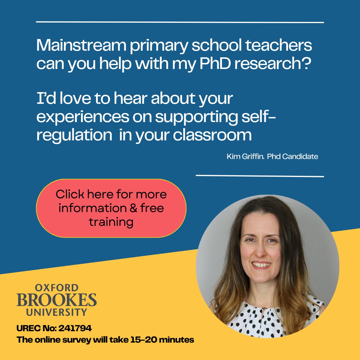 Mainstream #primaryteachers I’d love to hear about your experiences about self-regulation, the survey will take 15-20 minutes - click here for more information bit.ly/3JOG3IF UREC: 241794 #primaryeducation #primary #TEACHers @jo3grace @dalepickles @SENDMattersUK #RT