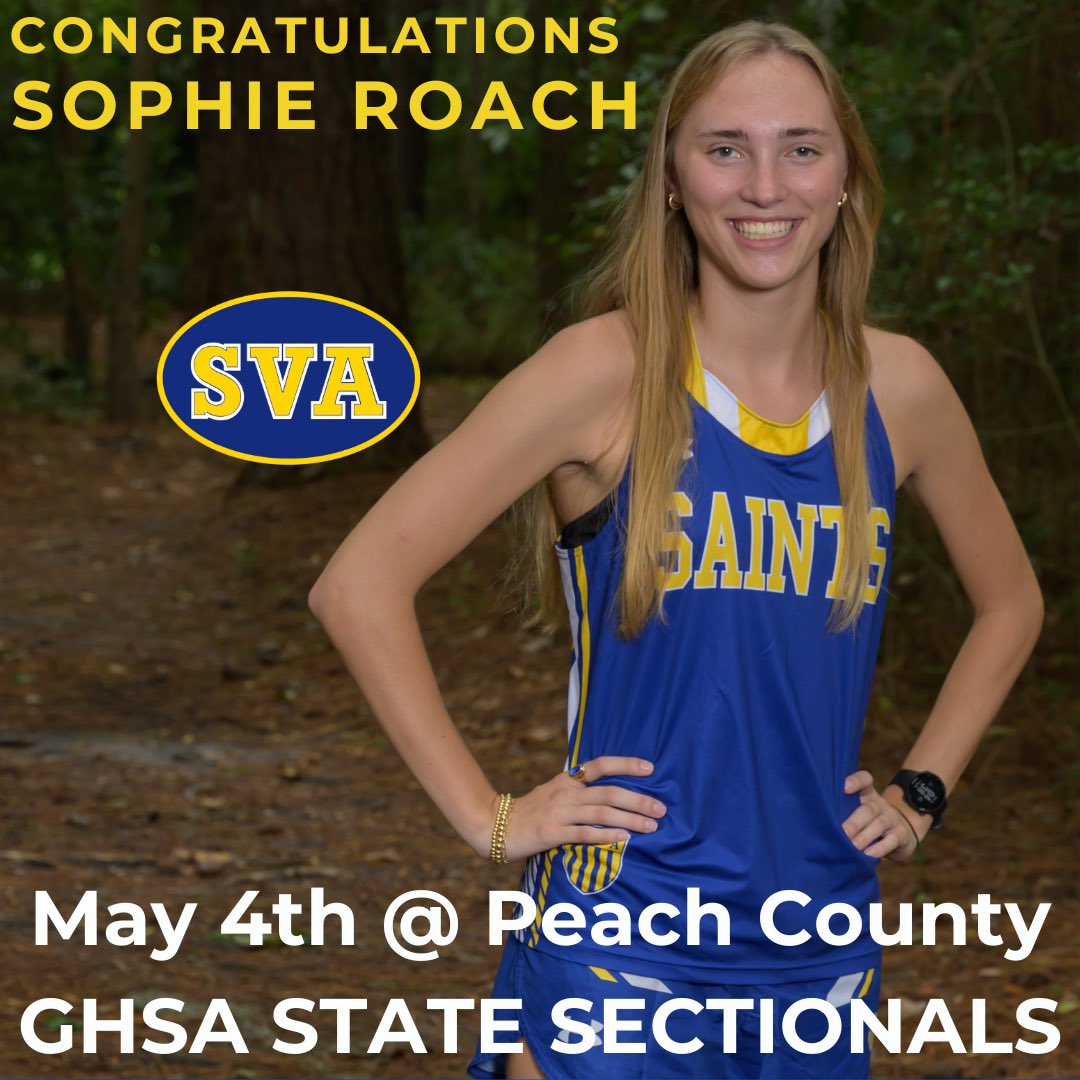 It’s GAME DAY for Sophie Roach! Help us cheer our 800m runner on as she competes in the GHSA State Sectionals Meet today at Peach County High School! Praying for safe travels, great weather, and a great performance from our senior! Good luck, Sophie! #svaathletics #GoSaints