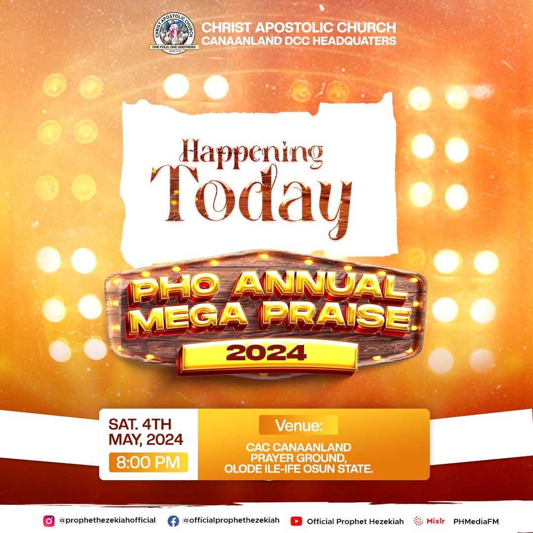 Are you ready to lift up your voice in Praise to Jehovah?

It's today!!!

Don't be late!

#annualmegapraise
#praise 
#thanksgiving 
#officialprophethezekiah 
#PHMedia 
#spreadingthegospel