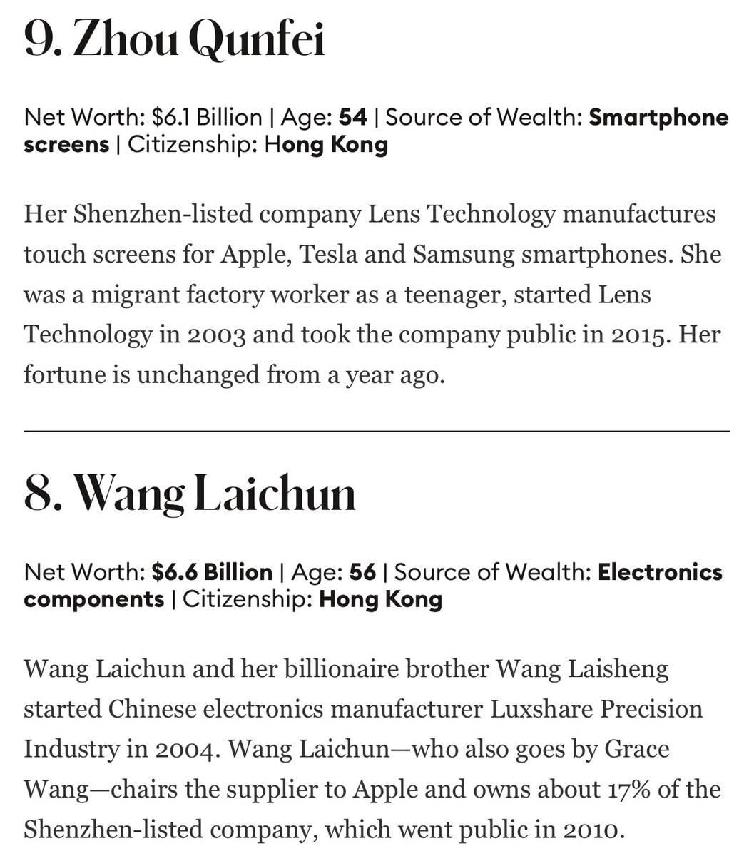 “No country has more self-made female billionaires than China.” Two of the world’s richest self-made women are Chinese entrepreneurs who founded companies that are key suppliers to Apple. Incredibly, both started as migrant factory workers. Wang Laichun (aka Grace Wang) started…