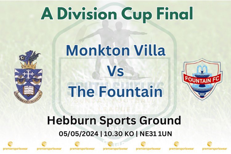 SS_SundayLeague's tweet photo. A Division Cup Final tomorrow. No doubt another entertaining game good luck to both sides @monktonvilla_fc  @TheFountainFC and again big thanks to @HebburnTown for hosting the fixture. 🏆⚽️ https://t.co/0L2AK4cyJz