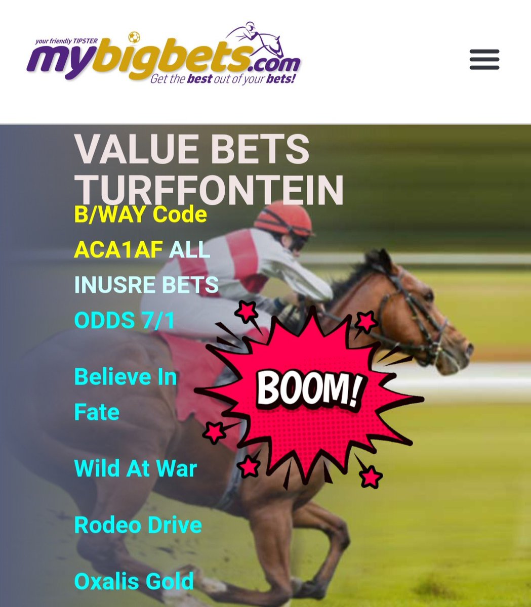 💥💥💥BOOOM BOOM💥💥💥

✅️⚽️🎙🏇🏻WEBSITE UPDATED⚽️🏇🏻

💫
#Mybigbets1 #mybigbets #horseracing #4racing #CapeTown