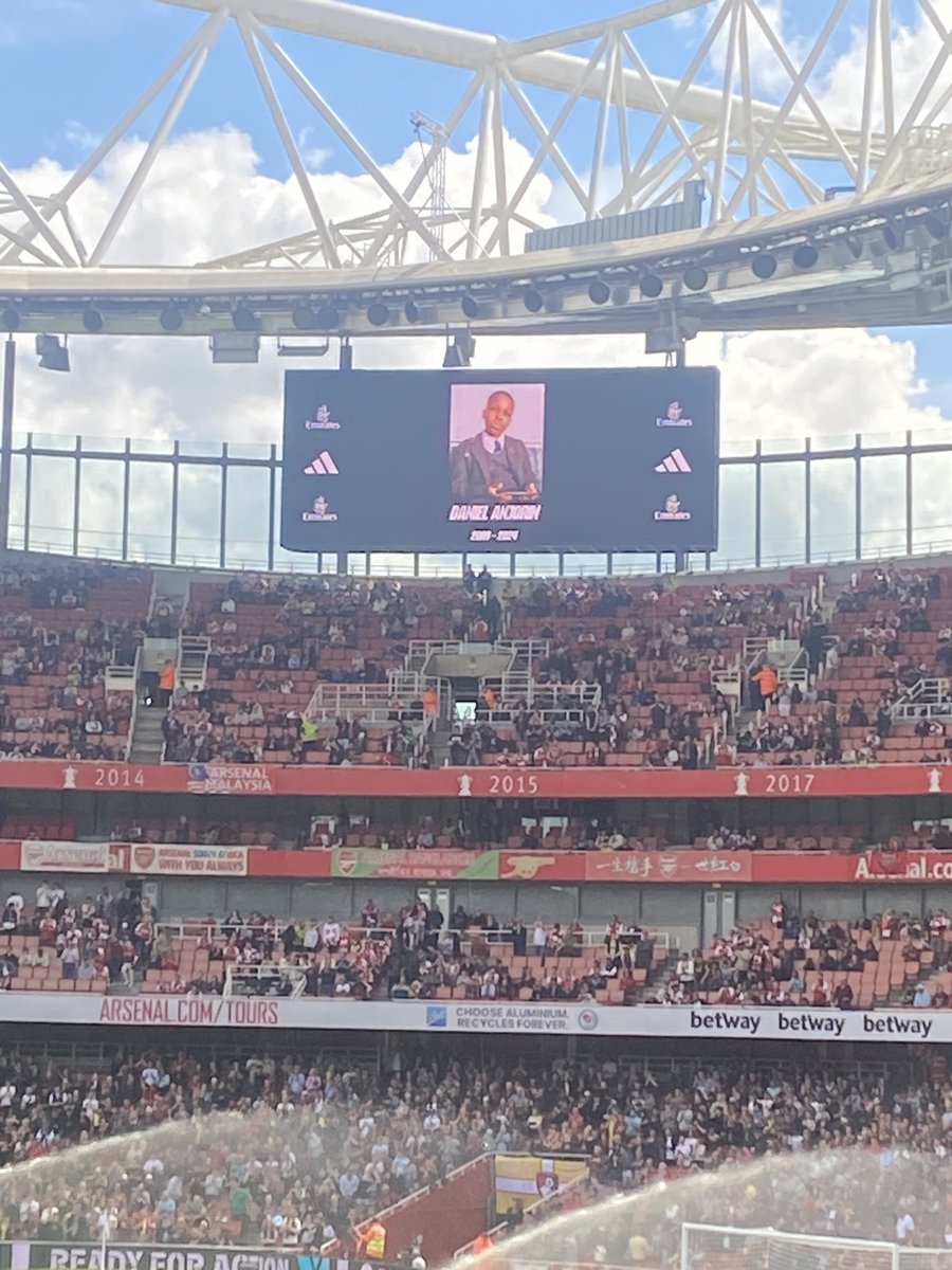 Tribute for Daniel Anjorin, the 14-year-old murdered in a sword attack, is displayed at the Emirates ahead of Arsenal vs Bournemouth #afc