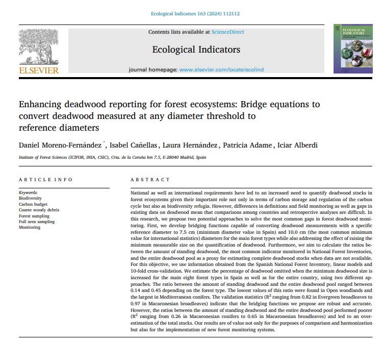A new paper is out!! We propose bridge equations to improve the harmonization efforts for deadwood accounting in forest ecosystems. Full open access in Ecological Indicators @LauHMT @IciarAlberdi @INIA_es @CSIC @EuPathfinder authors.elsevier.com/sd/article/S14…