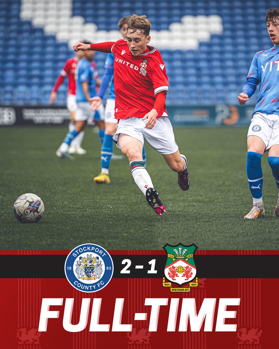 U18 FULL TIME | Stockport County 2-1 Wrexham AFC 🔘 Despite Harry Ashfield's late goal, we fall to defeat at Edgeley Park. 🔴⚪ #WxmAFC
