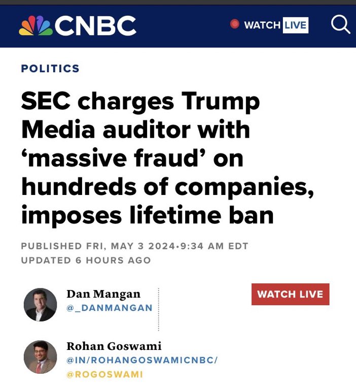 If Trump only hires “the best and brightest”, why did he hire an auditing firm for Trump Media that just got charged with “massive fraud” and had a lifetime ban instituted on it by the SEC?