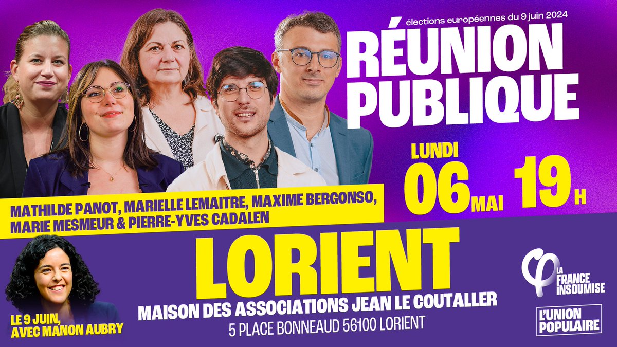 C'est lundi, c'est à #Lorient, pour notre magnifique campagne de l'#UnionPopulaire ! Soyons-y en nombre, pour la paix, le partage des richesses, la défense des libertés publiques.