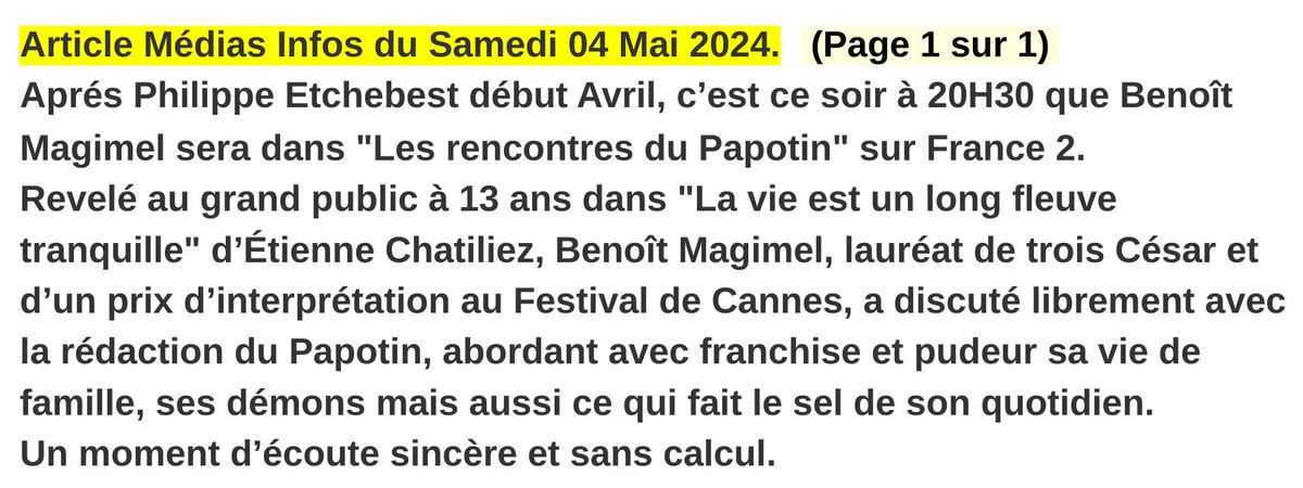 C'est ce soir à 20H30 que #BenoîtMagimel sera dans #LesRencontresDuPapotin sur #France2. Retrouvez notre article ci-dessous.