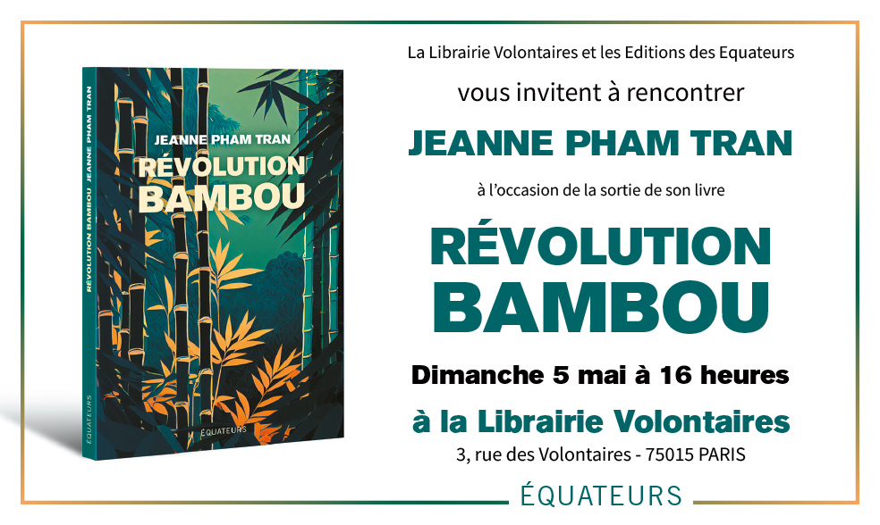 C'est demain ! Soyez les bienvenus ! 
'REVOLUTION BAMBOU'
@Equateurs #bambou #ecologie #philosophie #librairievolontaires #enlibrairie