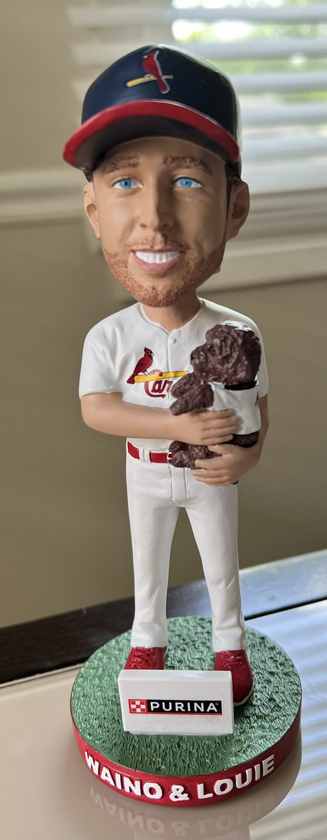 Awesome bobblehead that the @Cardinals are giving away with @Purina today featuring @UncleCharlie50 and the pup that was gifted to him last year, Louie! Hopefully you are headed to the ballpark to get one and see the #STLCards try to win the series against the White Sox.…