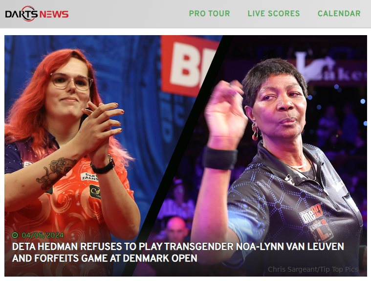'Hedman has repeatedly called on the various darts associations...to stop giving Van Leuven access to women's tournaments. The 64-year-old believes there is no longer a level playing field.'

Another heroine steps up to #SaveWomensSports from entitled men & their enablers.