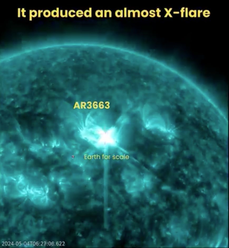 Yesterday’s X1.7 flare produced a coronal mass ejection (CME). Now, modeling and analysis shows a component is Earth-bound. The sun-stuff should arrive late May 5 to early May 6. And that means auroras! Read more at: earthsky.org/sun/sun-news-a…