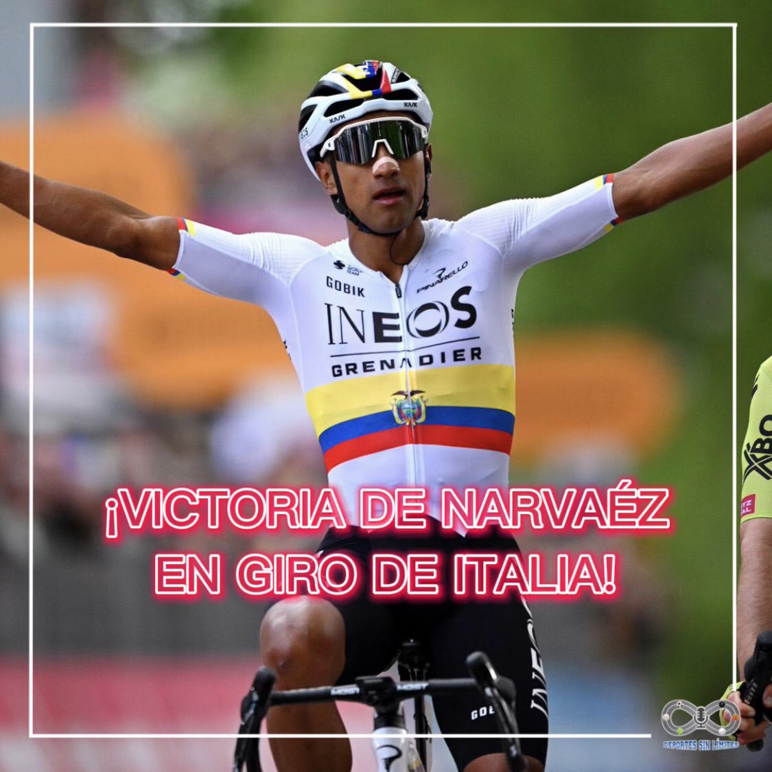 Jhonatan #Narváez 🇪🇨 venció a Tadjet Pogacar en el sprint final y ganó la 1ª etapa del #GiroDItalia 🇮🇹.

📌 El tricolor logra la victoria más importante en su carrera y se convierte en el primer portador de la Maglia Rosa 2024.

¡Somos @Dep_SinLimites! 🎙🚴‍♂️