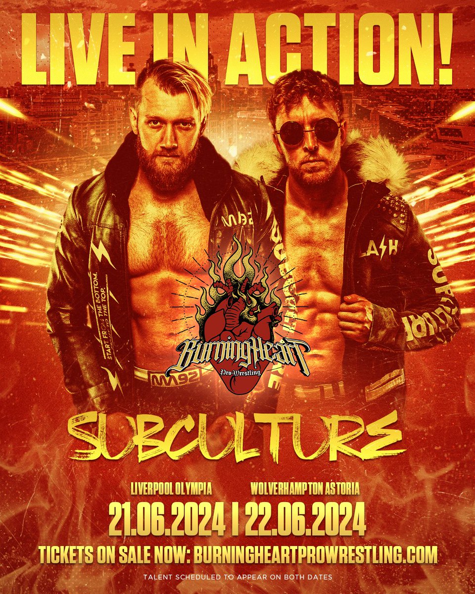 Subculture X Burning Heart Subculture have won tag team titles in WWE, TNA and all around the world! We can't wait to see what this excited duo do in a Burning Heart ring! Who do you want to see them fight? Tickets available now, link in bio 🎟
