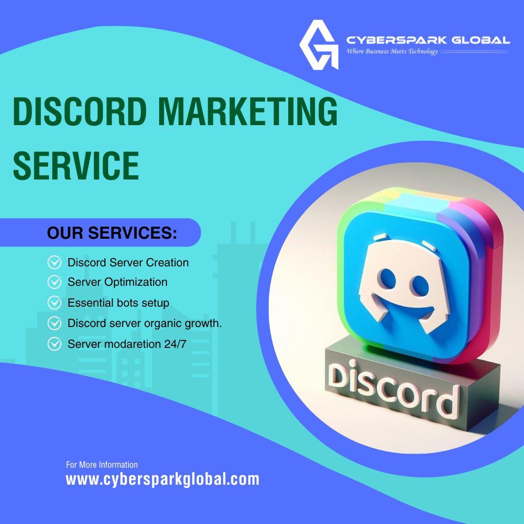 CybersparkG's tweet image. Elevate your Discord community with our Marketing Service! 🚀 Boost engagement, grow your audience, and amplify your brand! Let&apos;s level up together. #DiscordMarketing #CommunityBoost #BrandBoost
#DigitalMarketing #GrowYourAudience #SocialMediaStrategy #OnlineCommunity