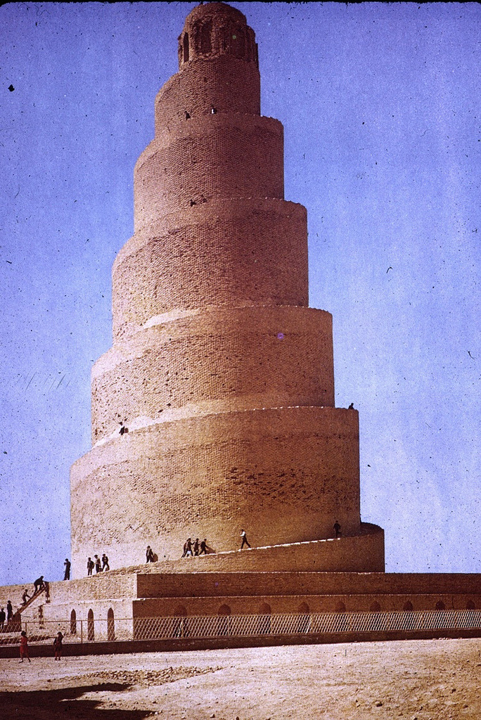 The spiral minaret in Samarra, Iraq, 1977.