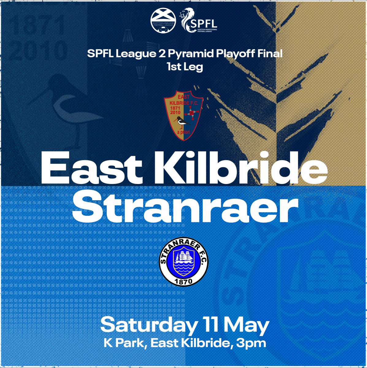 𝑷𝒚𝒓𝒂𝒎𝒊𝒅 𝑷𝒍𝒂𝒚-𝑶𝒇𝒇 @officialEKFC will face @StranraerFC in the @spfl League 2 Play-Off. The first leg will take place next Saturday, 11th May, at K-Park.