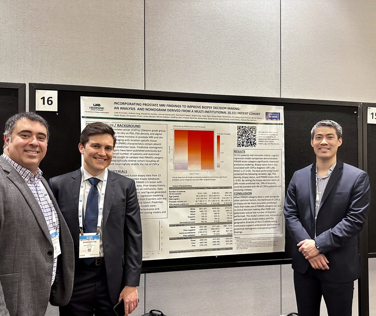 Thank you @afang5604, @RaisBahrami and the other centers that contributed data for our “After MRI” nomogram intended to risk stratify patients prior to biopsy. Enjoyed sharing our work. #AUA2024 @UABUrology Explore nomogram predicted risk maps here: aftermriprostate.tiiny.co