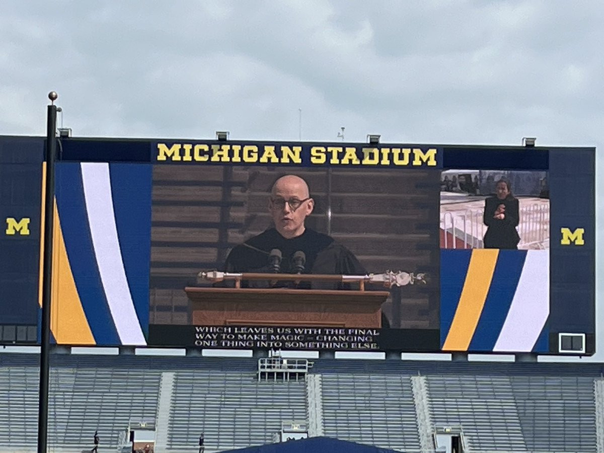 TY @bradmeltzer for inspiring the graduates @UMich today. “Unleash your kindness” are words to live by. #mgograd