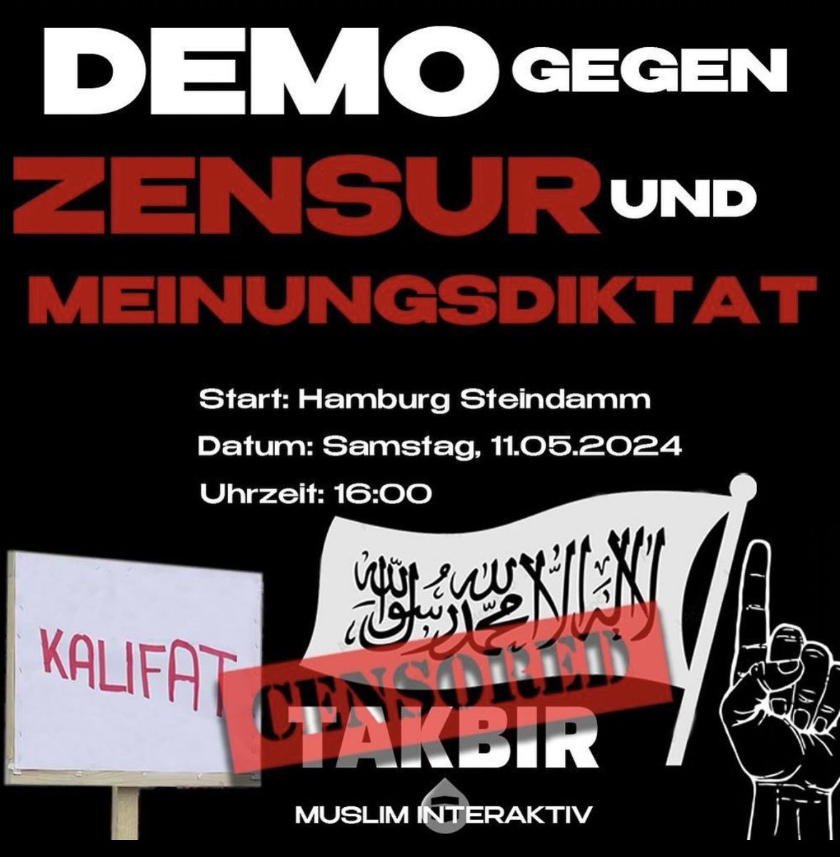 Die #Islamisten von #MuslimInterakiv (#HizbutTahrir) rufen zur nächsten Demo auf - wieder in #Hamburg, wieder am #Steindamm. Die Versammlung vor einigen Tagen hat ein großes Echo ausgelöst - u.a. weil die #Islamisten für ein #Kalifat warben. Damals kamen mehr als 1000 Anhänger.