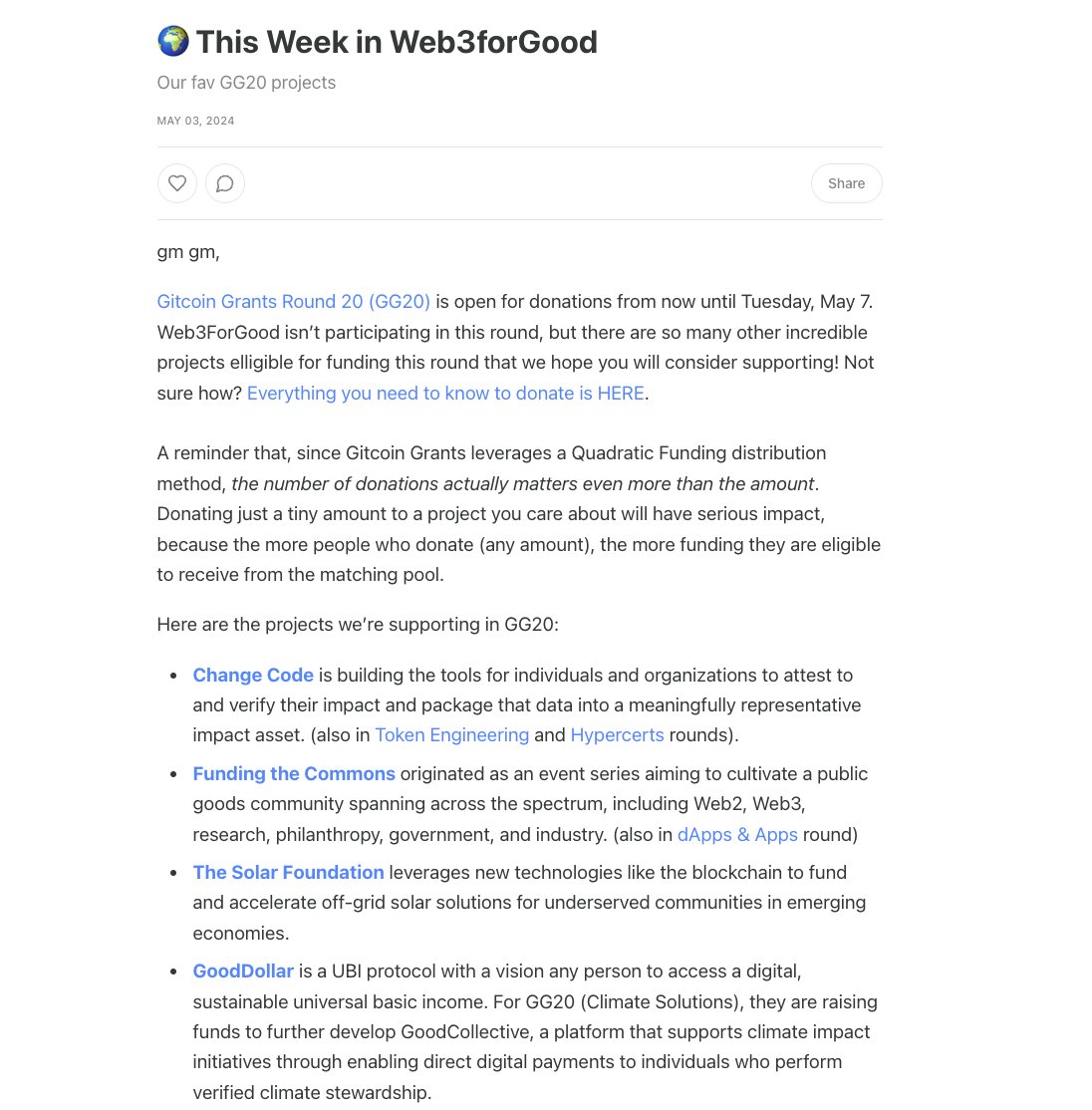 We're humbled to have been recognized in <a href="/w3b3forgood/">Web3forGood</a>'s newsletter alongside other projects working toward a more inclusive, #Web3 economy. Thank you for supporting our collective work and vision!

Link in 🧵