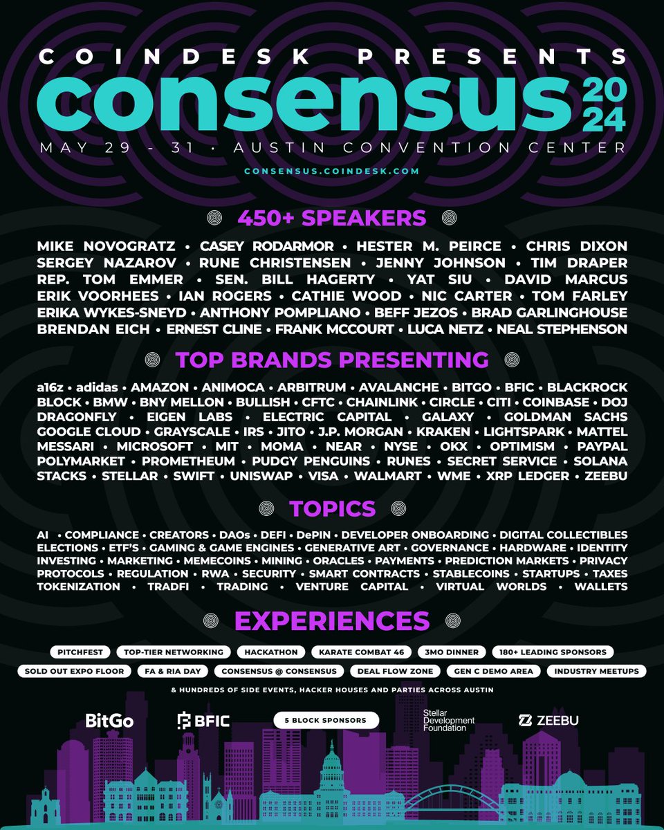 Are you ready? Check out star-studded #Consensus2024 lineup of 450+ speakers, engaging events, top brands and key sponsors. Join us for an unforgettable experience in the world of crypto and blockchain. 🌐 Register today: consensus2024.coindesk.com/register?term=…